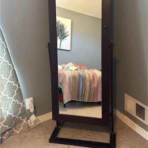 dark wood full length mirror/jewelry organizer